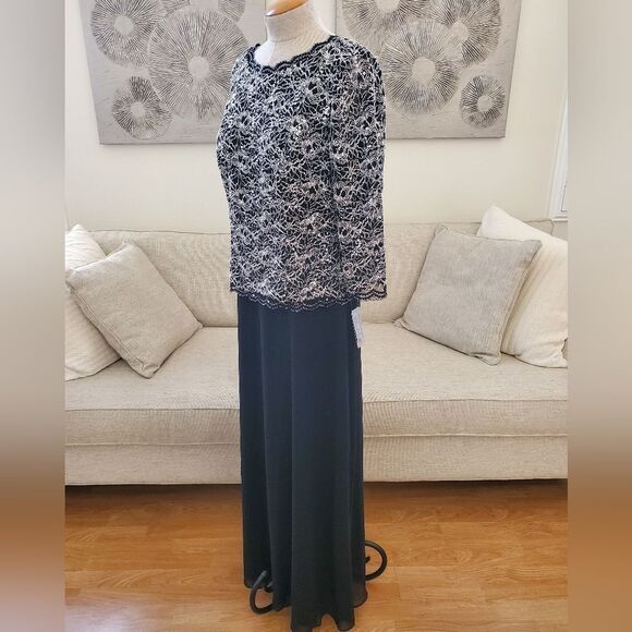 ALEX EVENINGS | Sequin Lace Bodice Chiffon Gown - [size 16, black/silver] - Picture 5 of 12